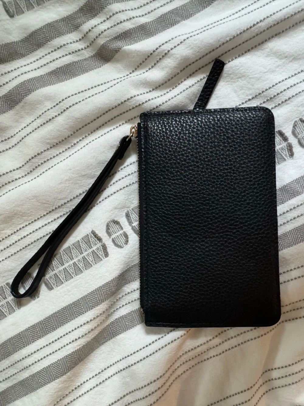 Black Kate Spade Black Leather Wristlet with Gold Hardware
